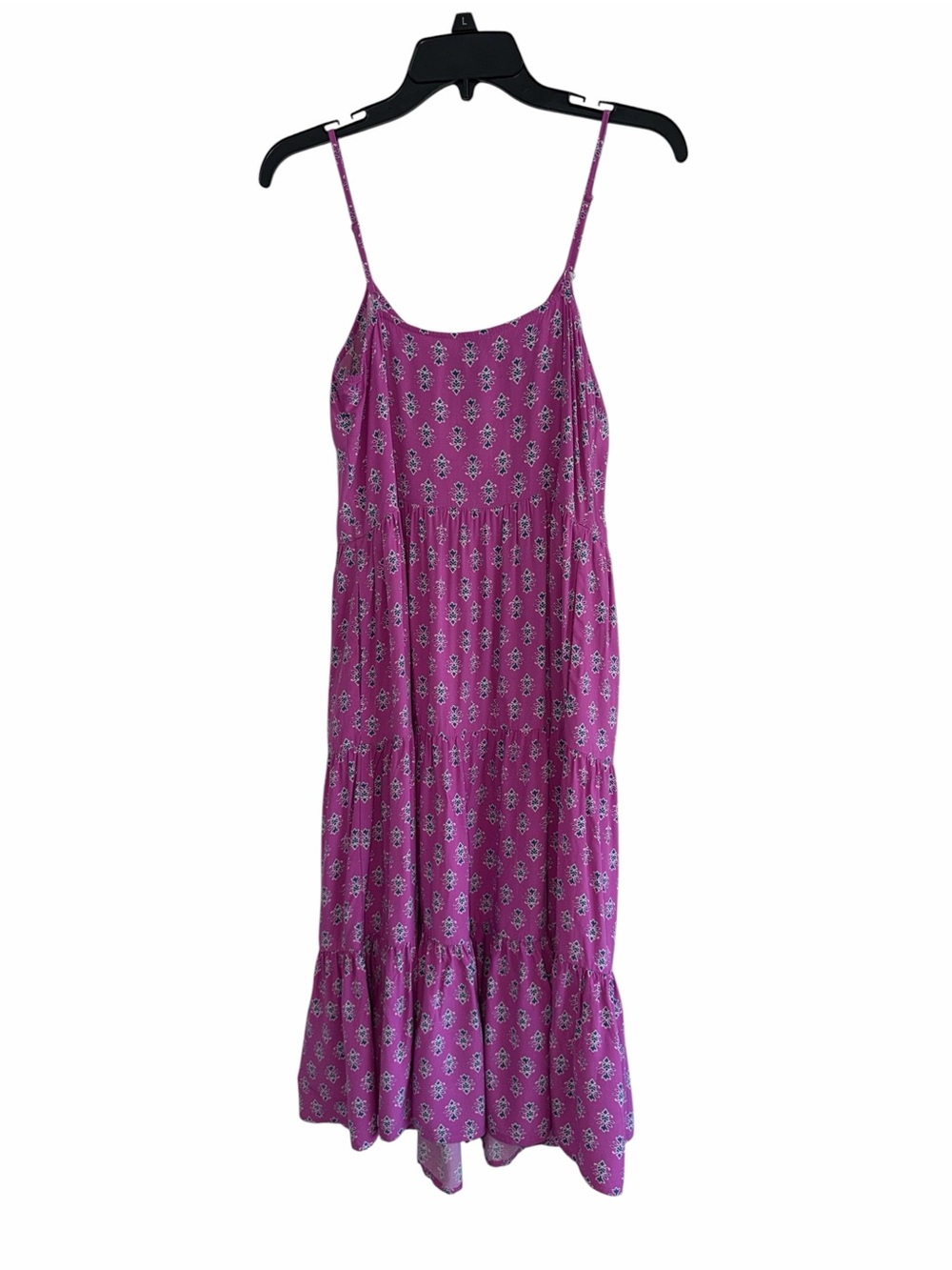 J. Crew Strappy Tiered Midi Dress in 'Festive Pink Baltic Blue' Size 6P - Picture 5 of 9